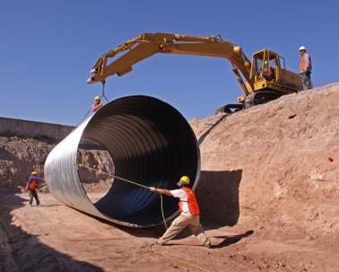 Pipe installation on construction site