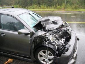 A picture of a damaged car after a crash